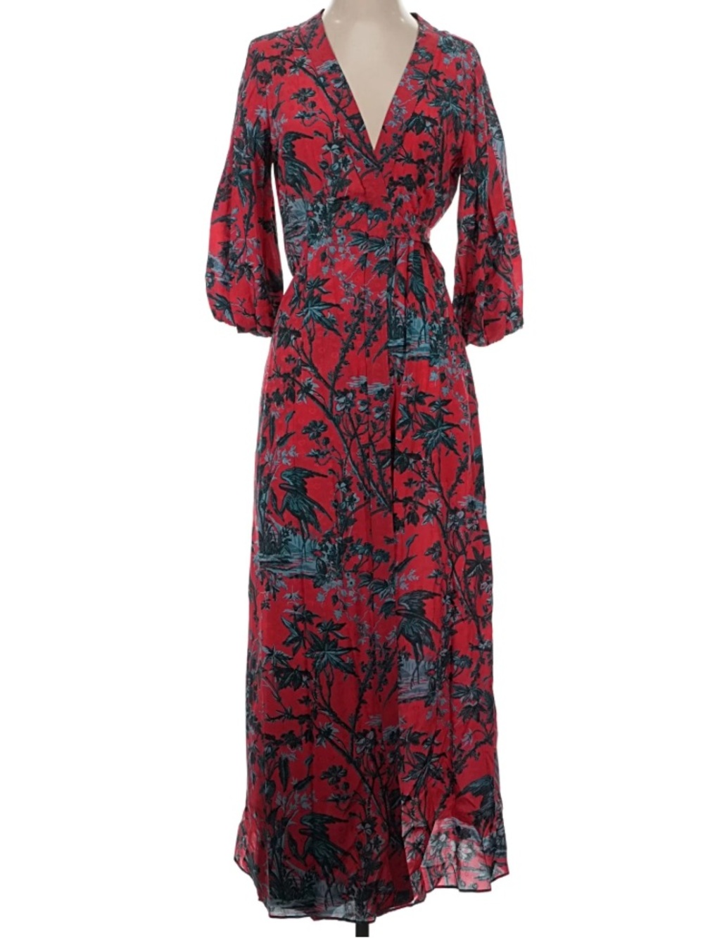 Cara Cara Rosewood Silk Maxi Dress Heron Watermelon Coral and Teal Floral Small - Picture 2 of 9